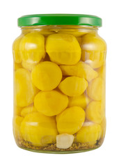 pickled decorative patisson  jar on white