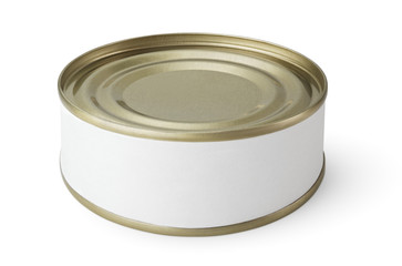 Small tin can with blank label isolated on white