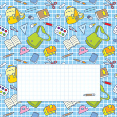 Greeting card with education supplies and window