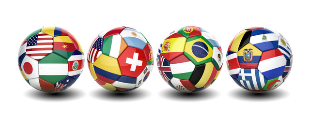 3D football soccer ball with nations teams flags