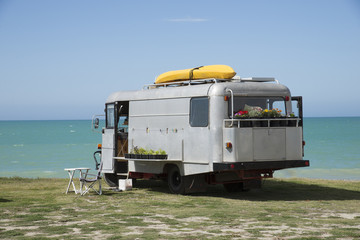 Campervan overlooking the Pacifice Ocean Hawkes Bay New Zealand