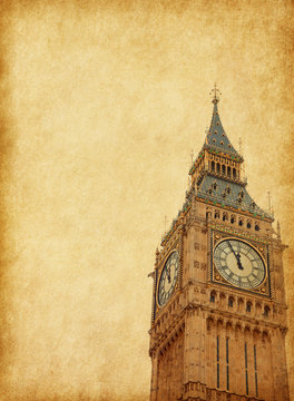 Big Ben - Upper portion of the tower, London, UK.