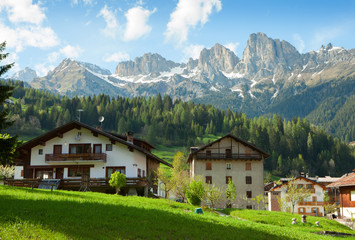 Fototapeta na wymiar Typical alpine residential structure in Dolomites, Italy