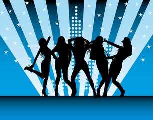 vector silhouettes of beautiful women on a blue background