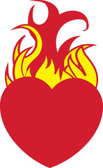 Isolated red heart on fire