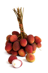 Lychee. bunch of fresh lychees isolated on white background