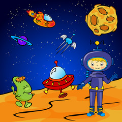 Fototapeta premium Astronaut and space monster near the rocket