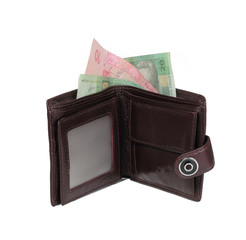 brown wallet with money