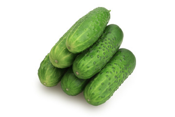 Six cucumbers on a white background