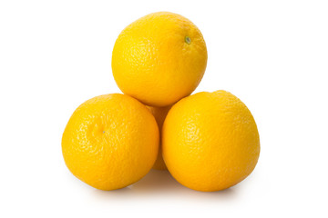 Pyramid of oranges on white background