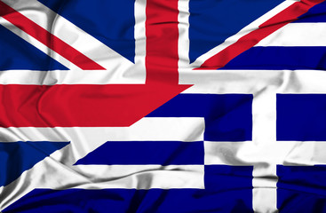 Waving flag of Greece and UK