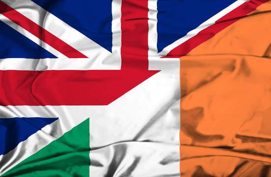 Waving Flag Of Ireland And UK