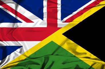 Waving flag of Jamaica and UK