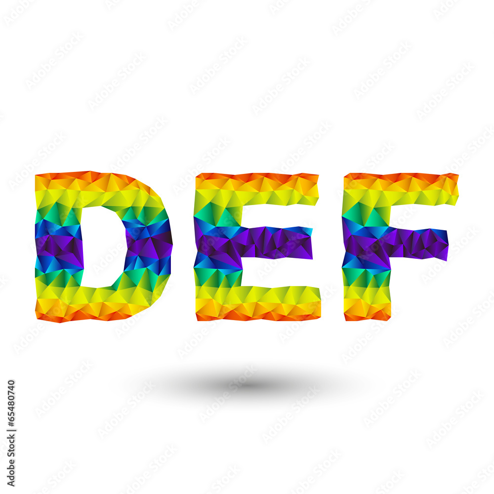 Fototapete rainbow vector alphabet font in triangular design - dee, e, ef