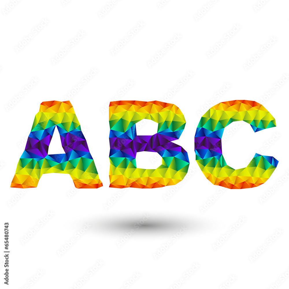 Fototapete rainbow vector alphabet font in triangular design - a, bee, cee
