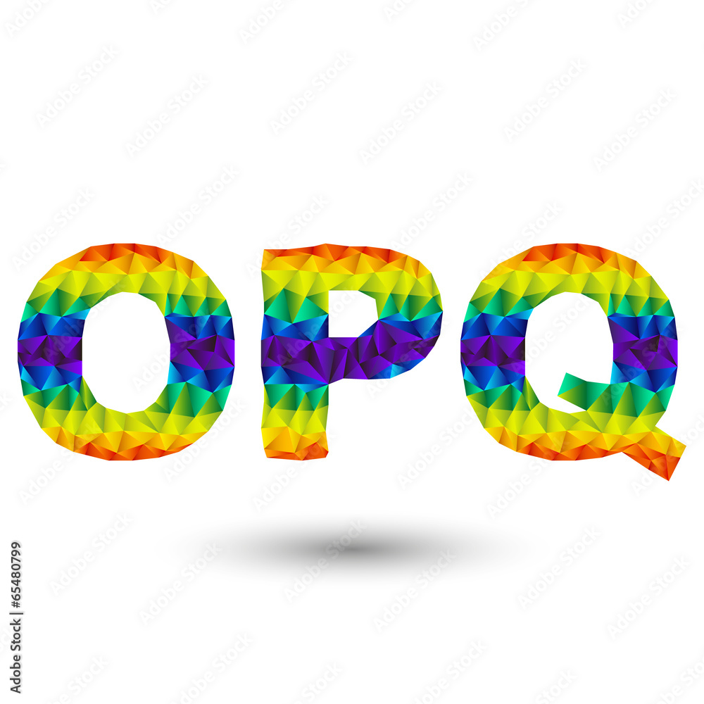 Fototapete rainbow vector alphabet font in triangular design - o, pee, cue