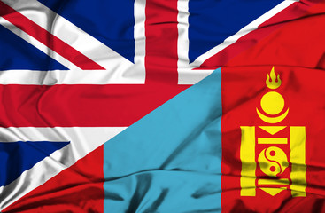 Waving flag of Mongolia and UK