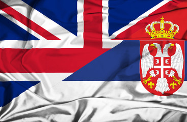 Waving flag of Serbia and UK