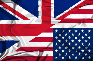 Waving flag of United States of America and UK