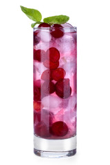 iced drink with cherry and mint isolated on white background