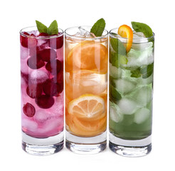 iced drink with orange, cherry and mint 