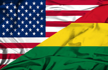 Waving flag of Bolivia and USA