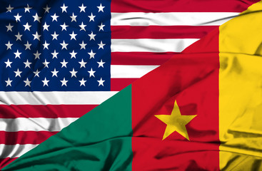 Waving flag of Cameroon and USA