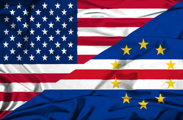 Waving flag of Cape Verde and USA