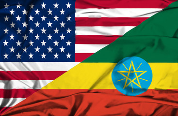 Waving flag of Ethiopia and USA