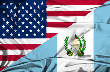 Waving flag of Guatemala and USA