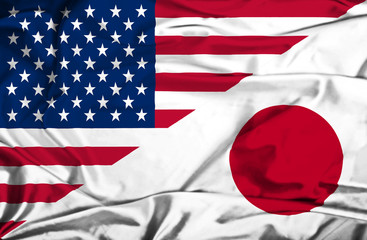 Waving flag of Japan and USA - 65483764