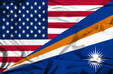 Waving flag of Marshall Islands and USA