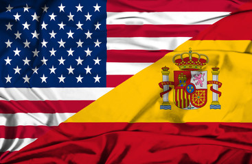 Waving flag of Spain and USA - 65484505