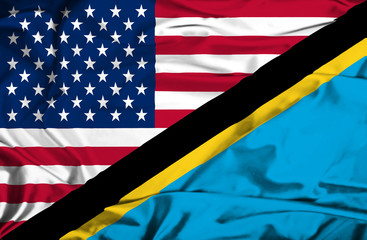 Waving flag of Tanzania and USA