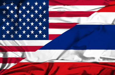 Obraz premium Waving flag of Thailand and USA