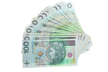 Money and savings. Stack of 100's polish zloty banknotes