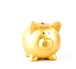 gold piggy bank isolated white background