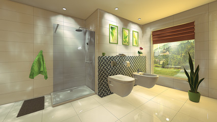 Modern Bathroom with mosaic wall