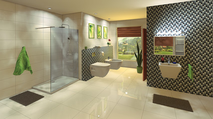 Modern Bathroom with mosaic wall