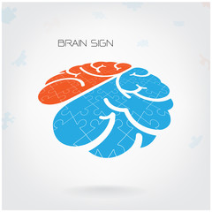 Creative jigsaw left and right brain sign