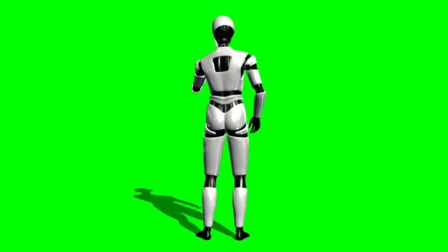 Human I-Robot explains something - green screen