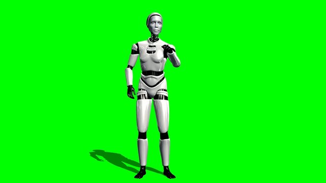Human I-Robot explains something - green screen