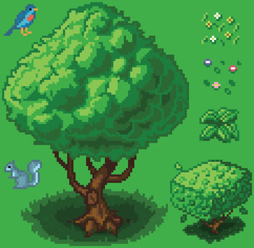 Vector Pixel Art Forest Icon Set