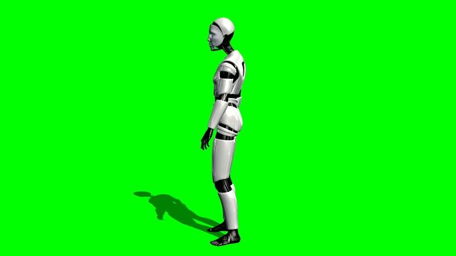 Human I-Robot looking around - green screen