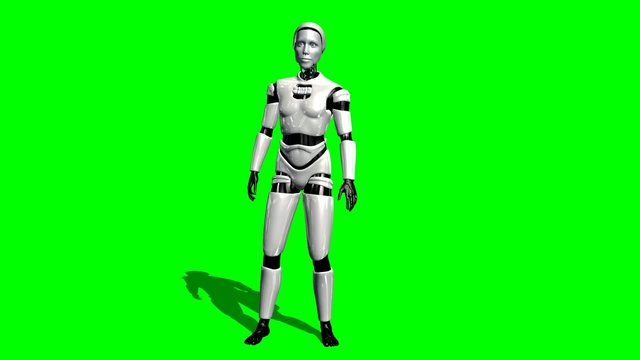 Human I-Robot looking around - green screen