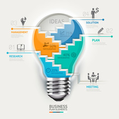 Business concept infographic template. Lightbulb staircase idea.
