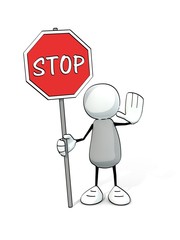 little sketchy man with stop sign