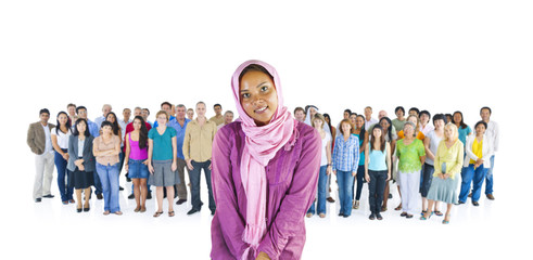 Fototapeta premium Young African American standing out from the crowd