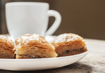 Four baklava pieces gourmet concepts close up
