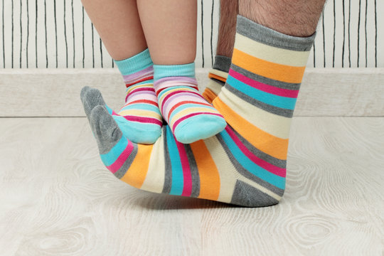 father and son in socks